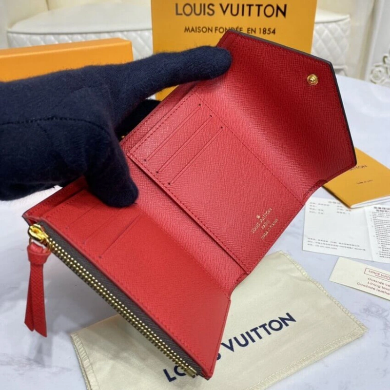 2 flat po Louis Vuitton Damier Ebene Victorine Wallet Red - Image 8