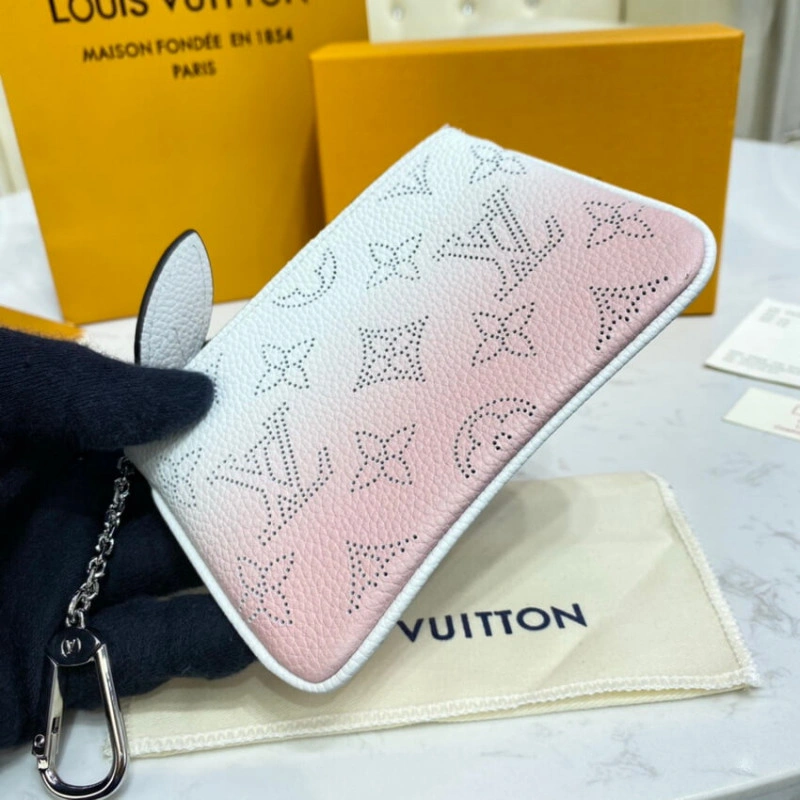 Key ring Louis Vuitton Key Pouch in Pink Gradient Mahina Perforated Leather - Image 3