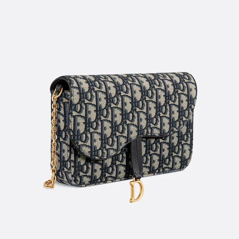 Medium Dior Saddle Pouch with Chain In Oblique Motif Canvas Blue HighQuality 227 - Image 3