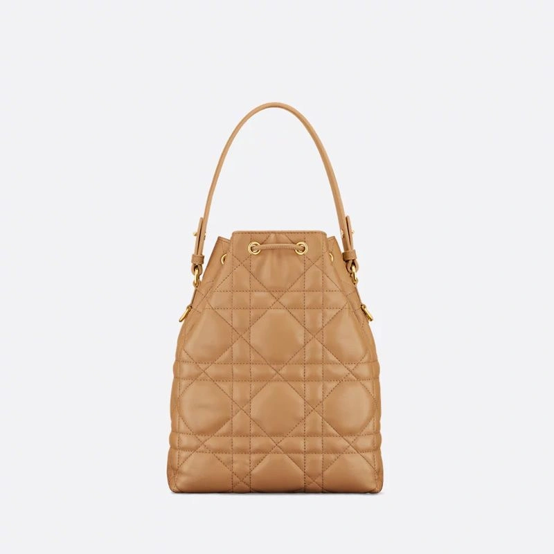 NewStyle 5376 Small Dior Caro Bucket Bag In Macrocannage Lambskin Brown - Image 3