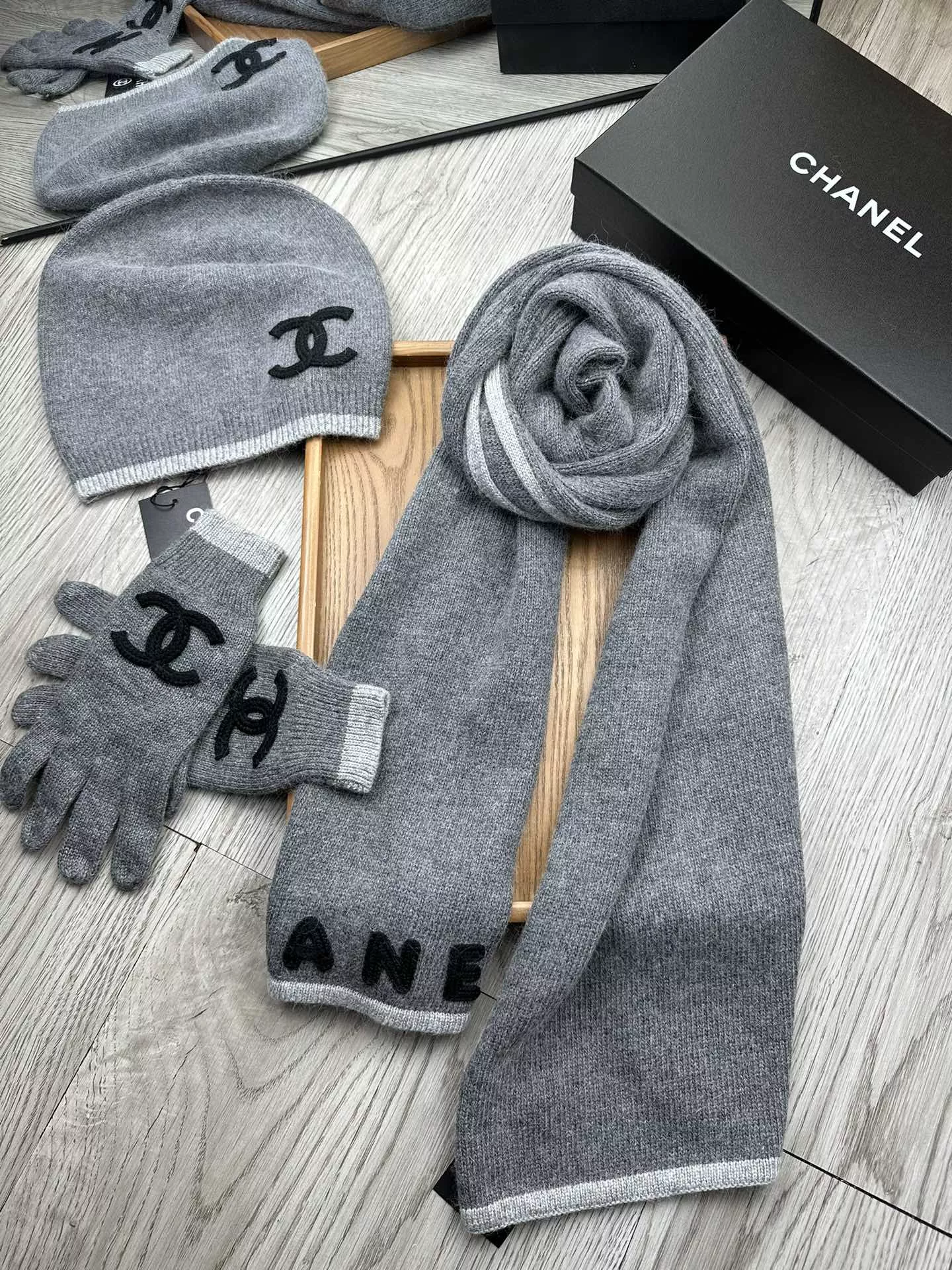 Practical 9019 Chanel Hat and Scarf and Glove Set - Image 5