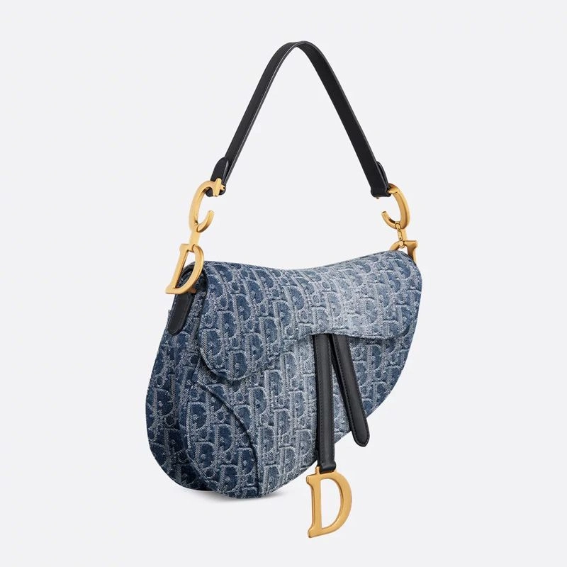 SportInspired 4599 Dior Saddle Bag with Strap In Oblique Motif Denim Blue - Image 3