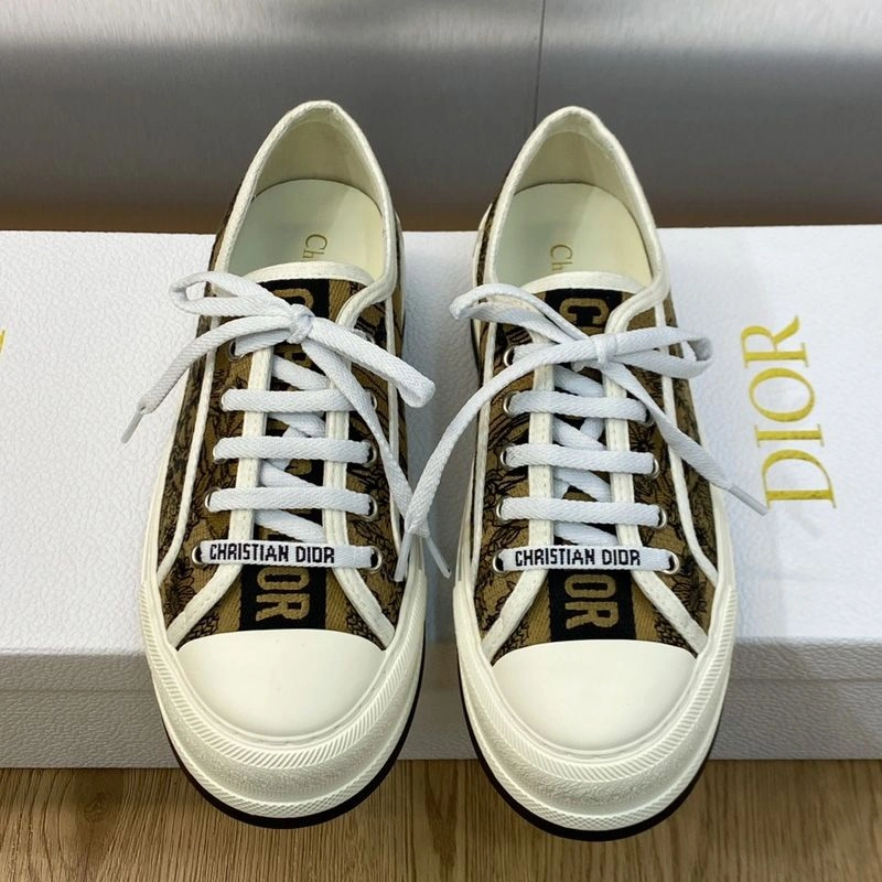 Walk'n'Dior Platform Sneakers Unisex Toile de Jouy Voyage Motif Canvas Beige Comfortable 368 - Image 3