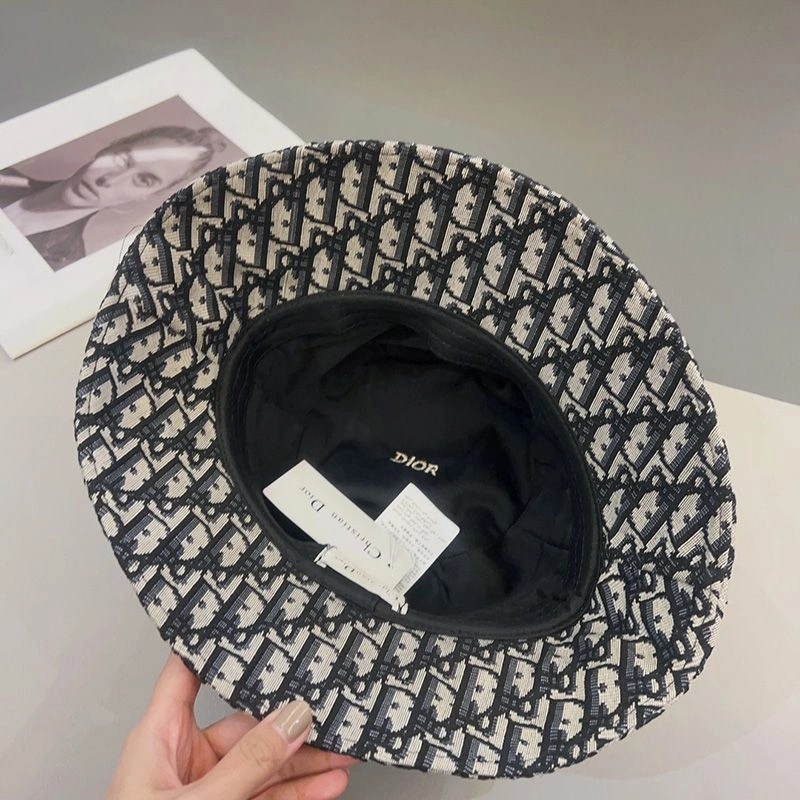 Christian Dior Bucket Hat D-Oblique Motif Cotton Black - Image 3