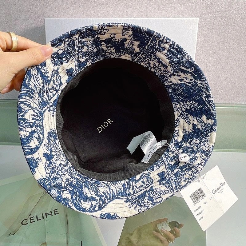 Christian Dior Bucket Hat Toile de Jouy Motif Cotton Navy Blue - Image 4