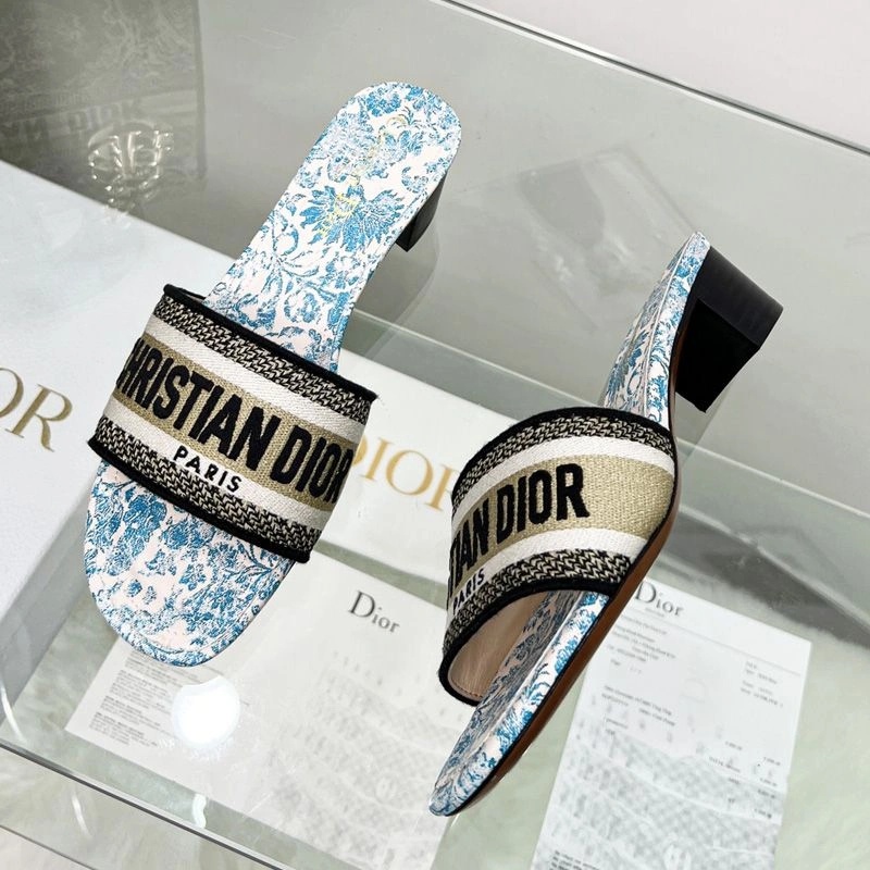 Christian Dior Dway Slides Women Brocart Motif Canvas Blue - Image 4