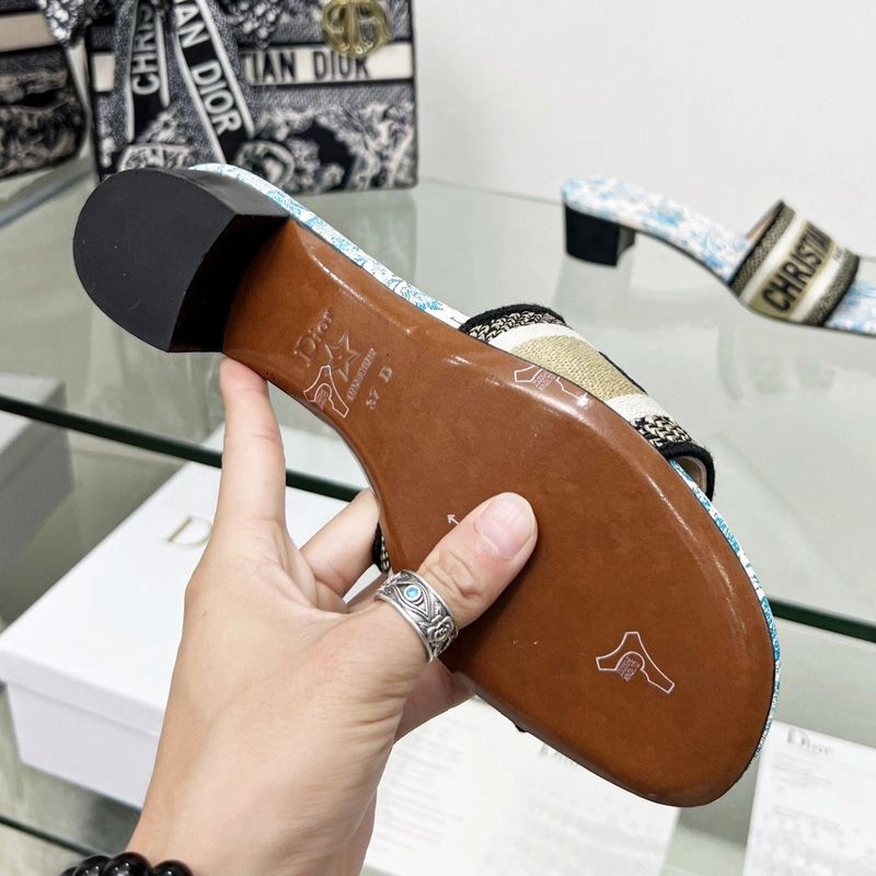 Christian Dior Dway Slides Women Brocart Motif Canvas Blue - Image 5