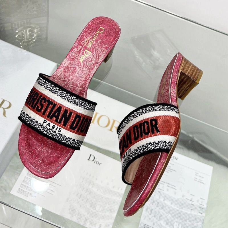Christian Dior Dway Slides Women Brocart Motif Canvas Red - Image 4