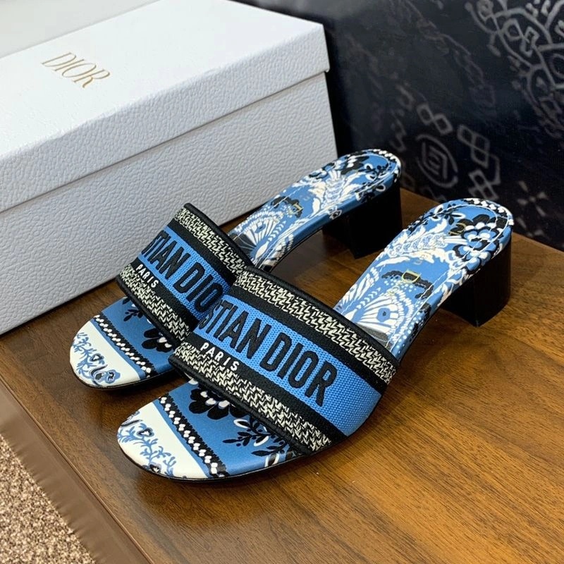 Christian Dior Dway Slides Women Butterfly Bandana Motif Canvas Blue - Image 4