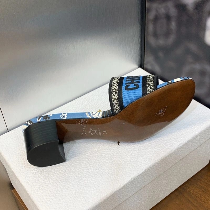 Christian Dior Dway Slides Women Butterfly Bandana Motif Canvas Blue - Image 5