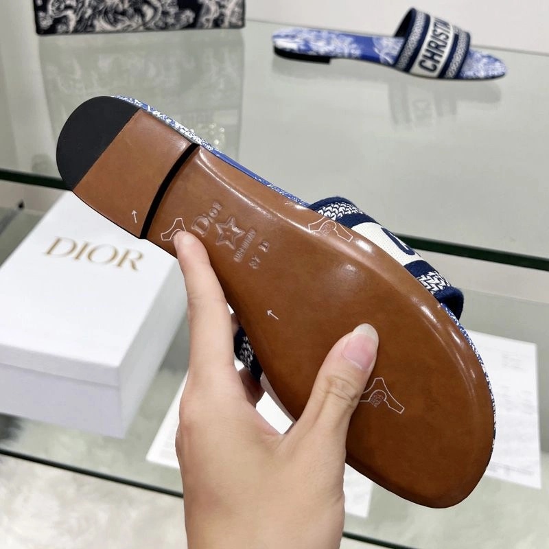 Christian Dior Dway Slides Women Toile De Jouy Motif Canvas Bright Blue - Image 3