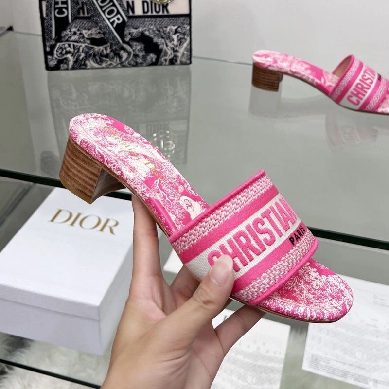 Christian Dior Dway Slides Women Toile De Jouy Motif Canvas Rose - Image 4