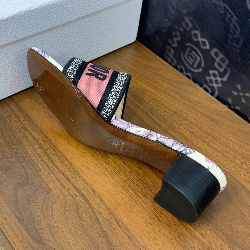 Christian Dior Dway Slides Women Toile de Jouy Mexico Motif Canvas White Pink - Image 5