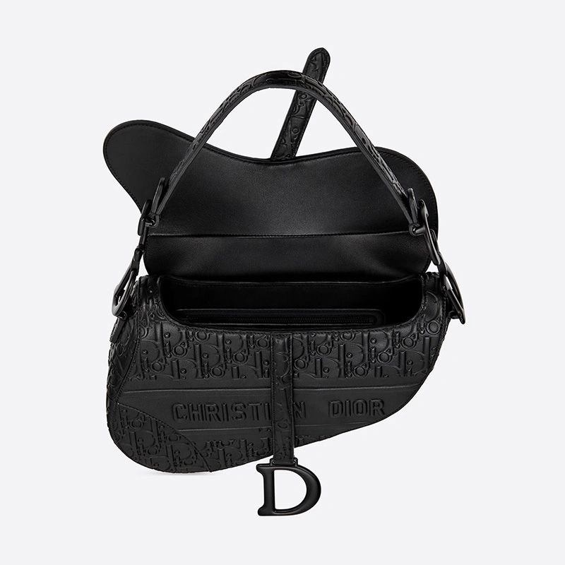 Christian Dior Saddle Bag Ultramatte Oblique Embossed Calfskin Black - Image 4