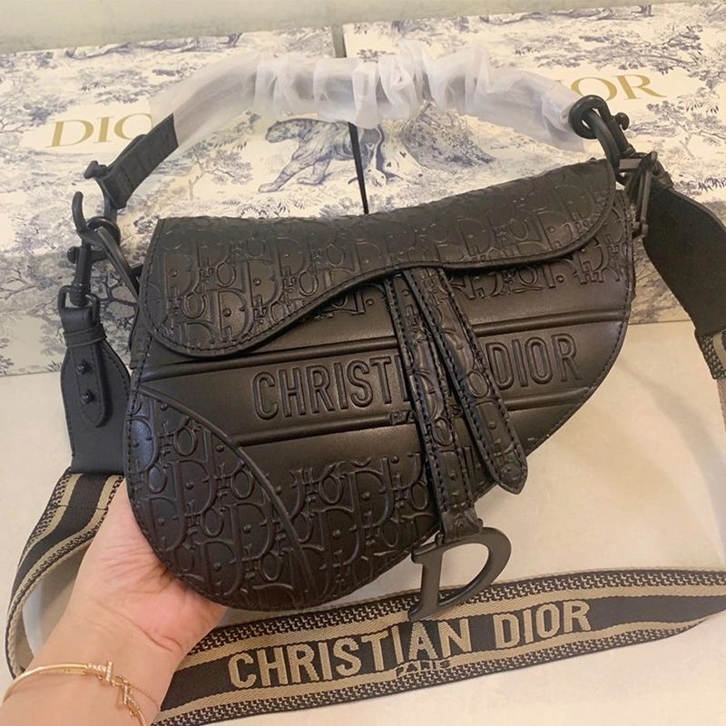 Christian Dior Saddle Bag Ultramatte Oblique Embossed Calfskin Black - Image 5