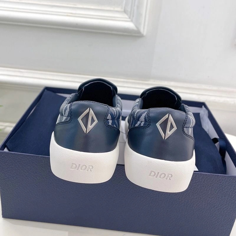 Dior B101 Slip-on Sneakers Unisex CD Diamond Motif Canvas and Smooth Calfskin Navy Blue - Image 3