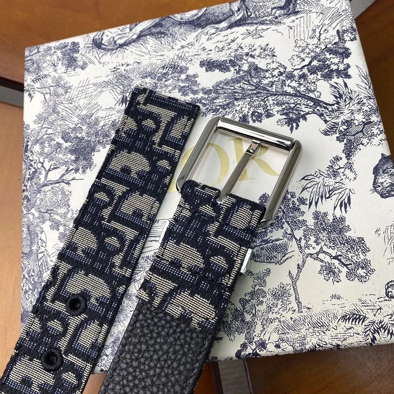 Dior Belt Oblique Motif Canvas Blue Silver - Image 3
