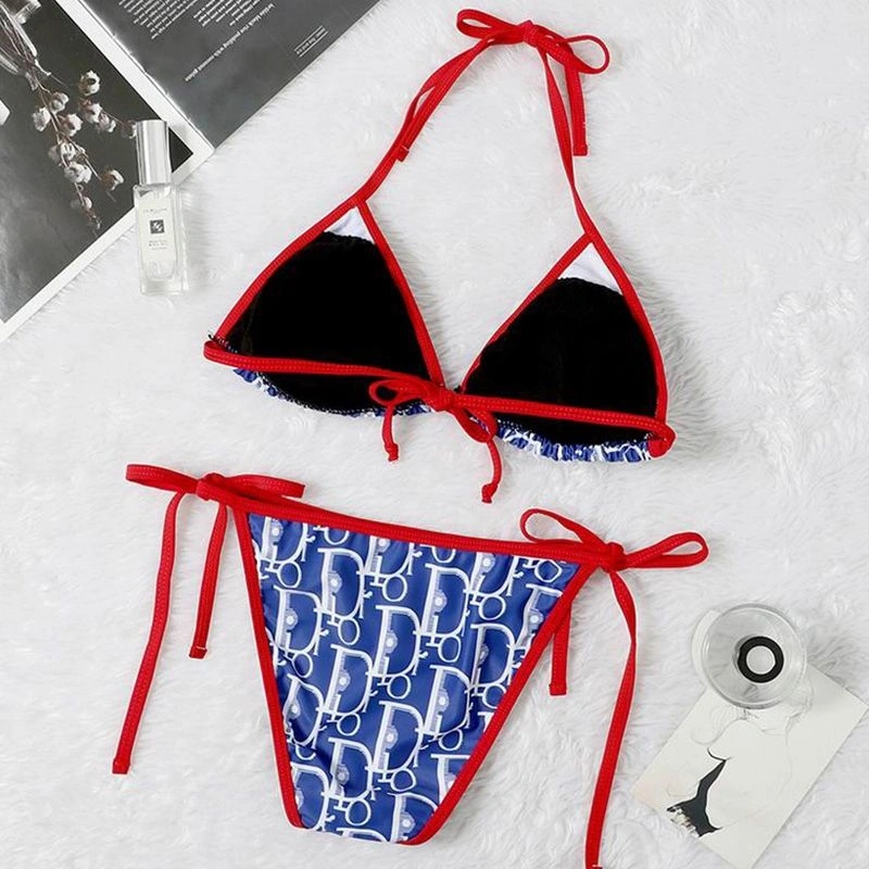 Dior Bikini Women Oblique Motif Lycra Blue Red - Image 4