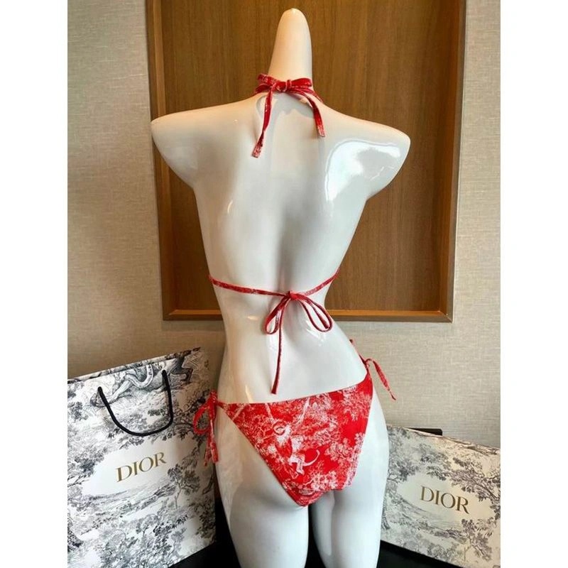 Dior Bikini Women Toile De Jouy with Bee CD Motif Lycra Red - Image 3