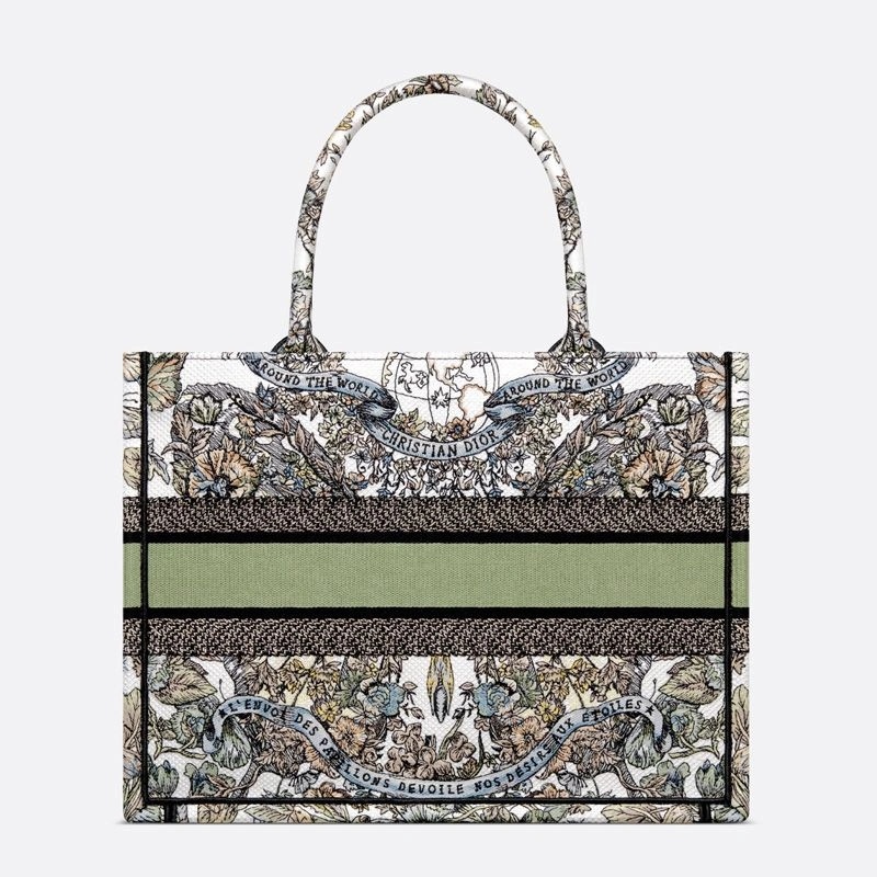 Dior Book Tote Butterfly Around The World Motif Canvas White Green - Image 3