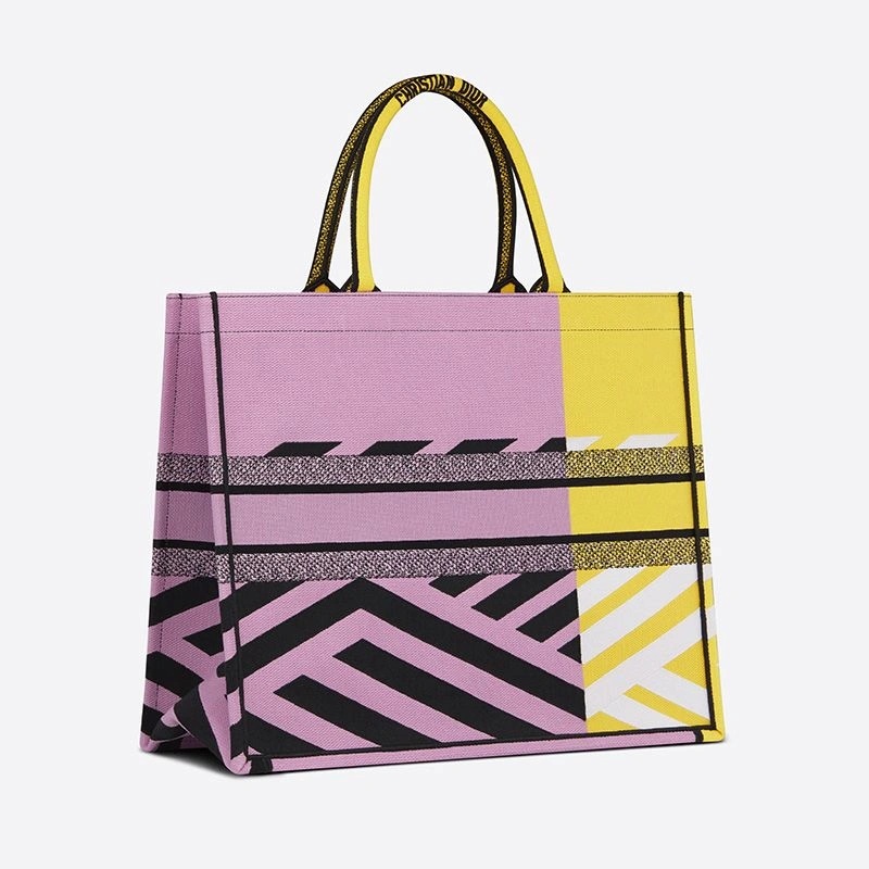 Dior Book Tote D-Jungle Pop Motif Canvas Yellow Pink - Image 3