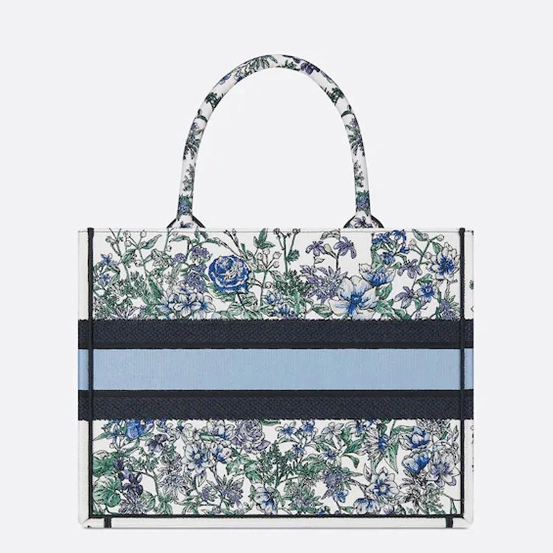 Dior Book Tote Flowers Constellation Motif Canvas White Blue - Image 3
