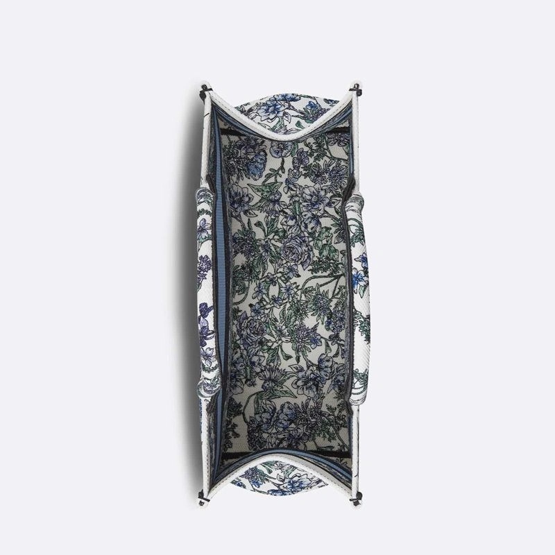 Dior Book Tote Flowers Constellation Motif Canvas White Blue - Image 4
