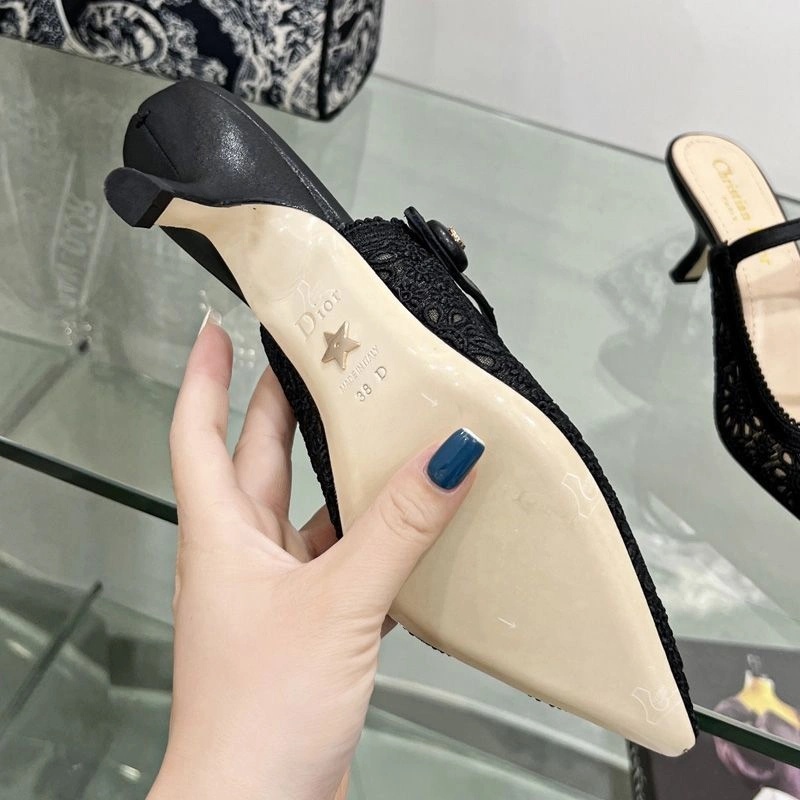 Dior Capture Heeled Mules Women Saint-Gall Floral Motif Transparent Mesh Black - Image 4