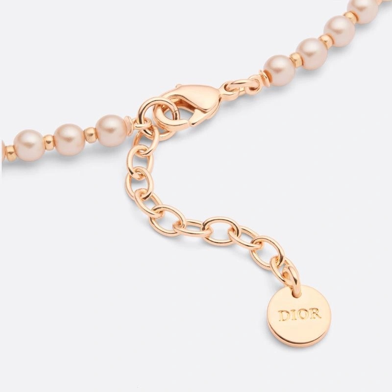 Dior D-Bee Necklace Metal with Pearls and Crystals Pink - Image 3