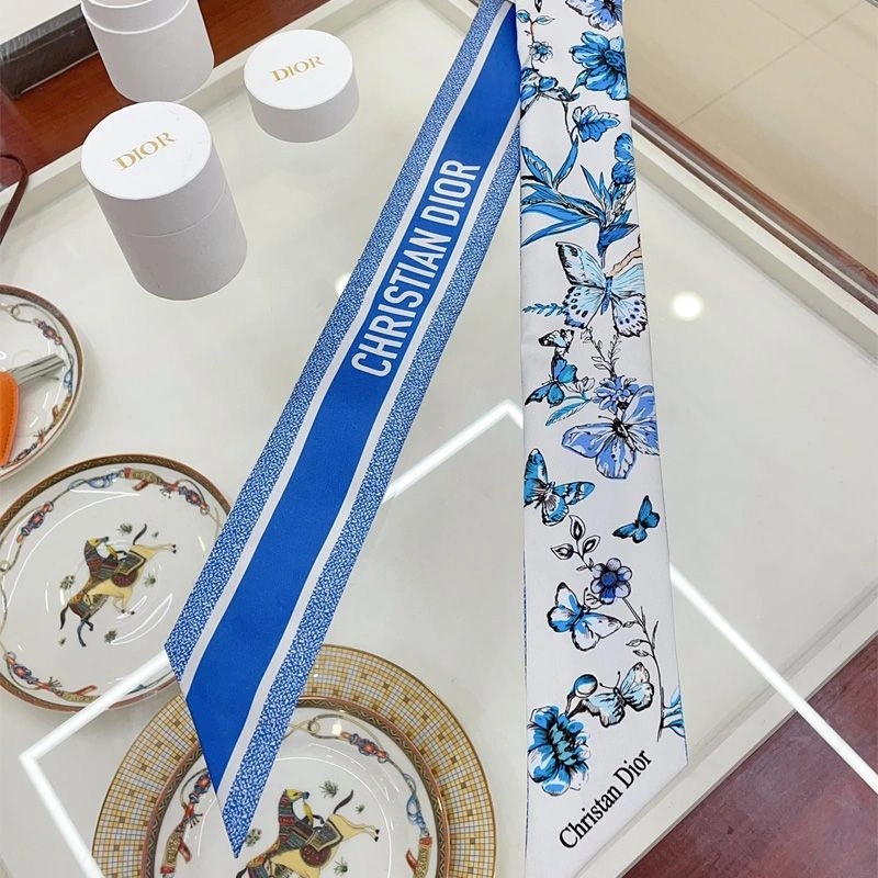 Dior Mitzah Twill Toile de Jouy Mexico Motif Silk White Blue - Image 3