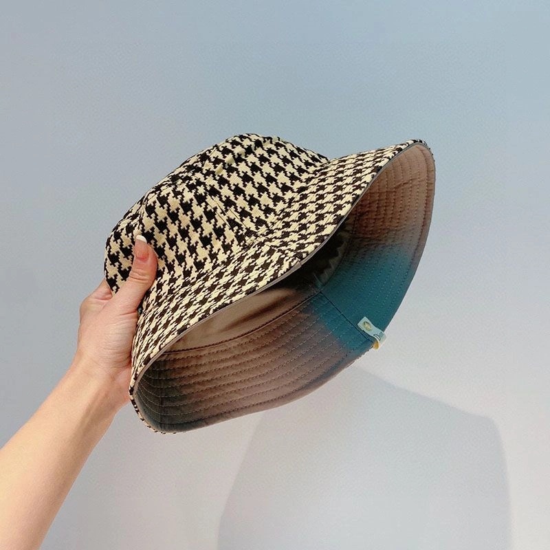 Dior Reversible Bucket Hat Safety Pin Logo Houndstooth Motif Cotton Grey - Image 4