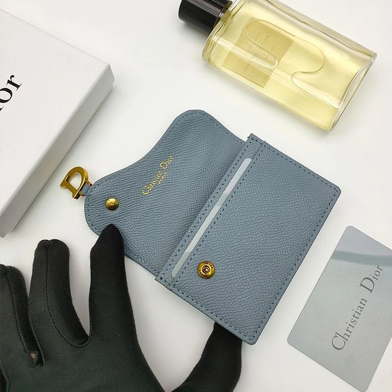 Dior Saddle Flap Card Holder Grained Calfskin Sky Blue - Image 4