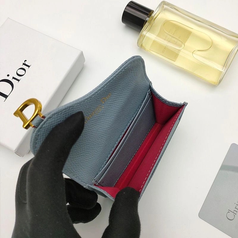 Dior Saddle Flap Card Holder Grained Calfskin Sky Blue - Image 5