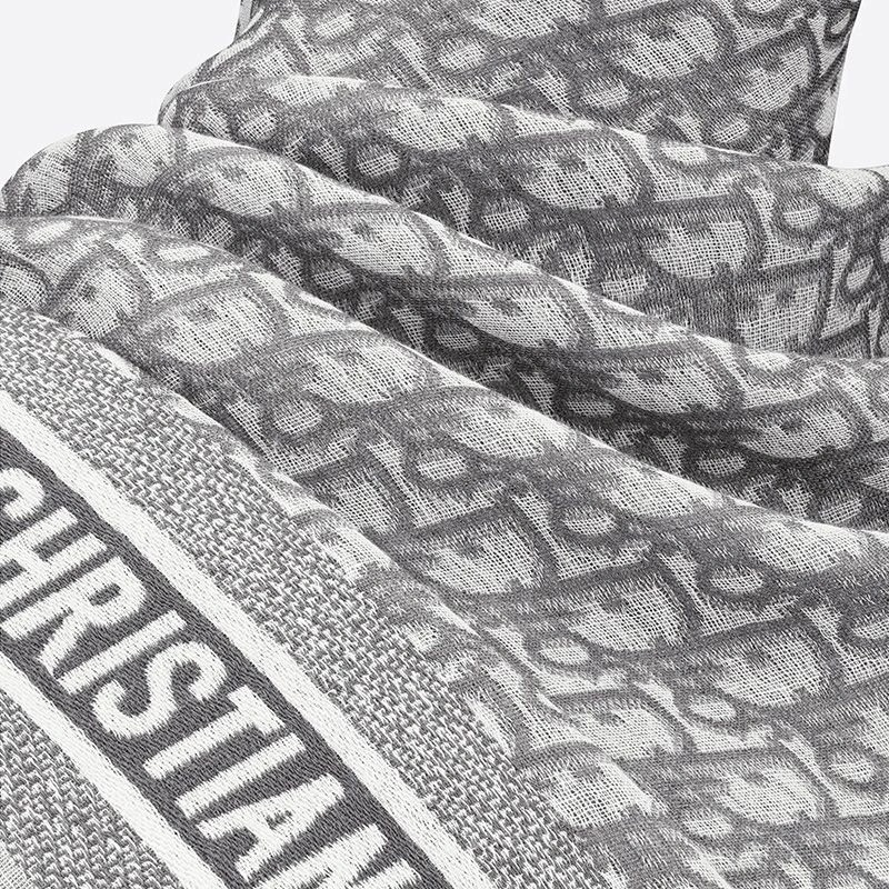 Dior Shawl D-Oblique Motif Wool, Silk and Cashmere Grey - Image 3