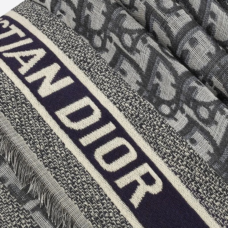 Dior Shawl D-Oblique Motif Wool, Silk and Cashmere Navy Blue - Image 3