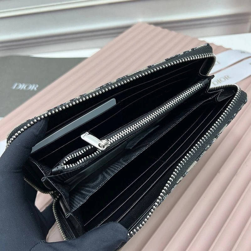 Dior Silver Zipped Zip Wallet Oblique Motif Canvas Blue - Image 3