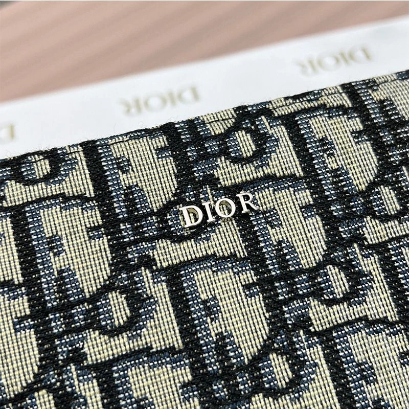 Dior Silver Zipped Zip Wallet Oblique Motif Canvas Blue - Image 4