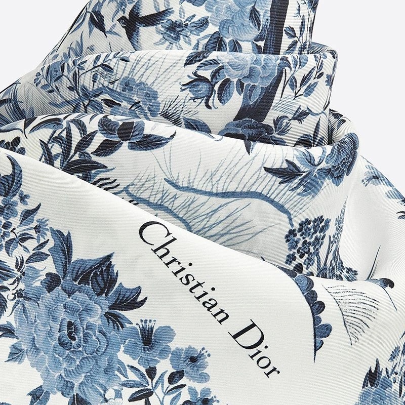 Dior Square Scarf Jardin d'Hiver Motif Silk Blue - Image 3