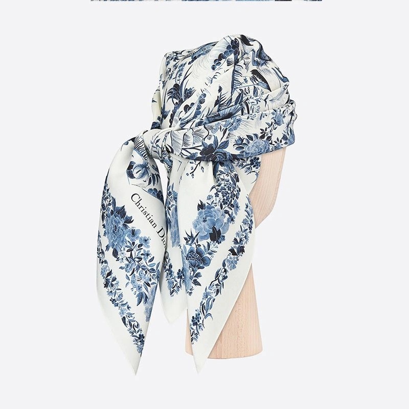 Dior Square Scarf Jardin d'Hiver Motif Silk Blue - Image 4