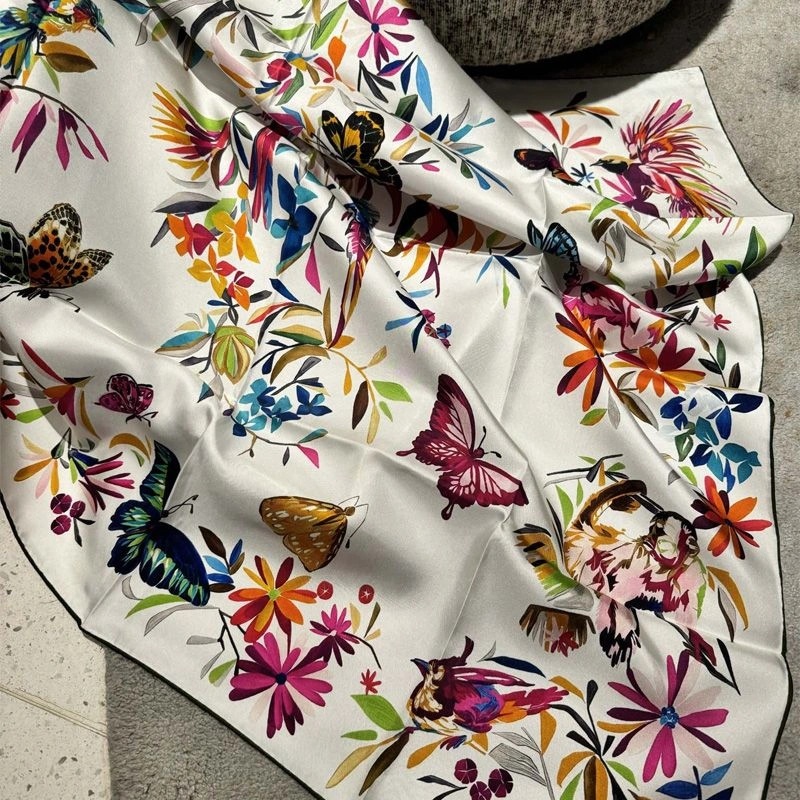 Dior Square Scarf Toile de Jouy Fantastica Motif Silk White - Image 3