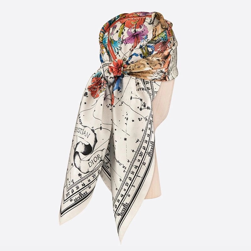 Dior Square Scarf Zodiac Motif Silk White - Image 3