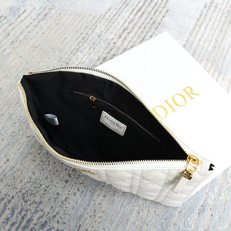 Dior Zipped Pouch Cannage Topstitching Calfskin White - Image 3
