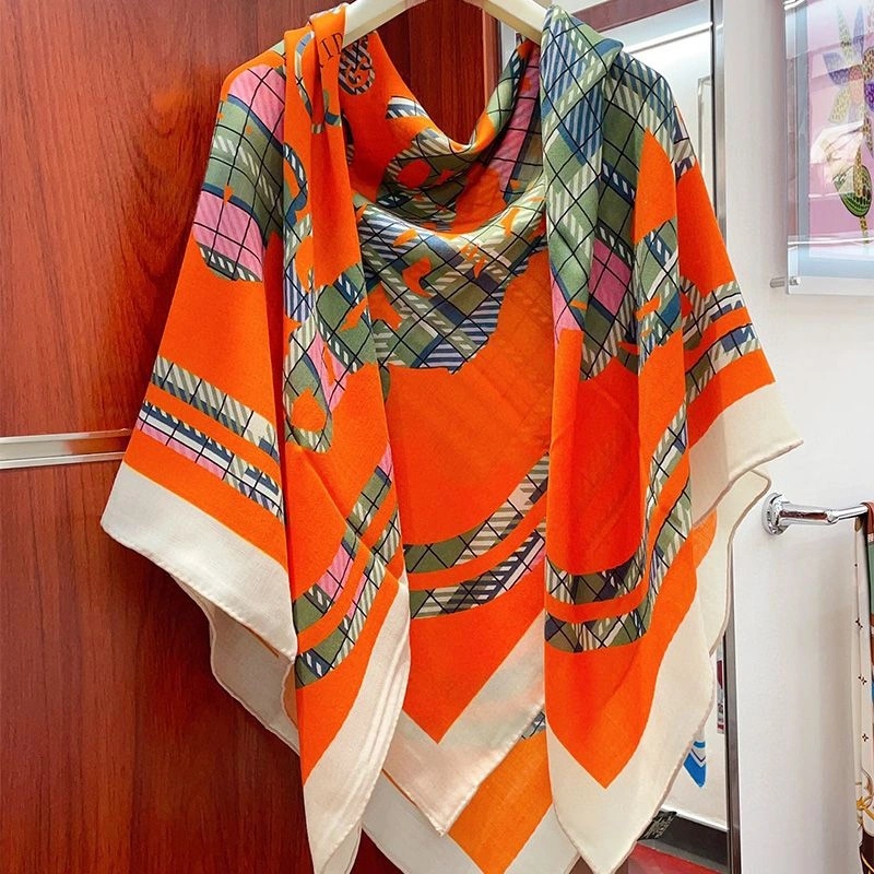 Hermes Brides De Gala Tartan Shawl 140 In Orange - Image 3