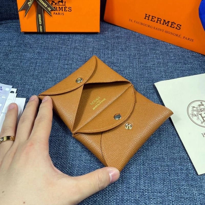 Hermes Calvi Card Holder Epsom Leather Gold Hardware In Brown - Image 3