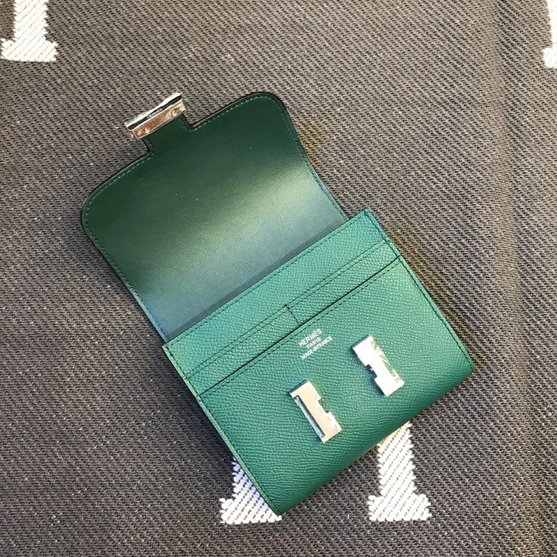 Hermes Constance Compact Wallet Epsom Leather Palladium Hardware In Green - Image 3