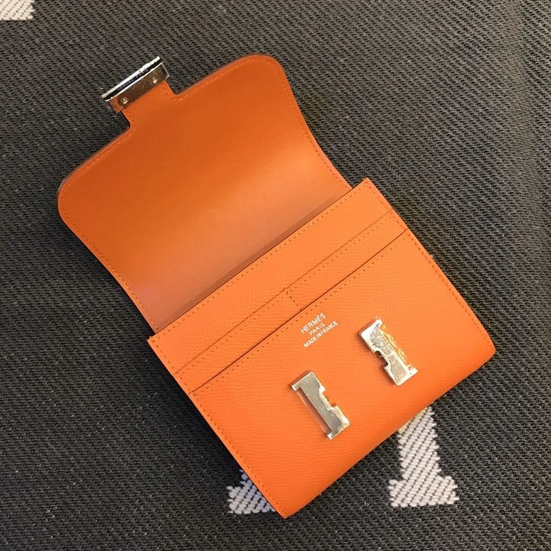 Hermes Constance Compact Wallet Epsom Leather Palladium Hardware In Orange - Image 3