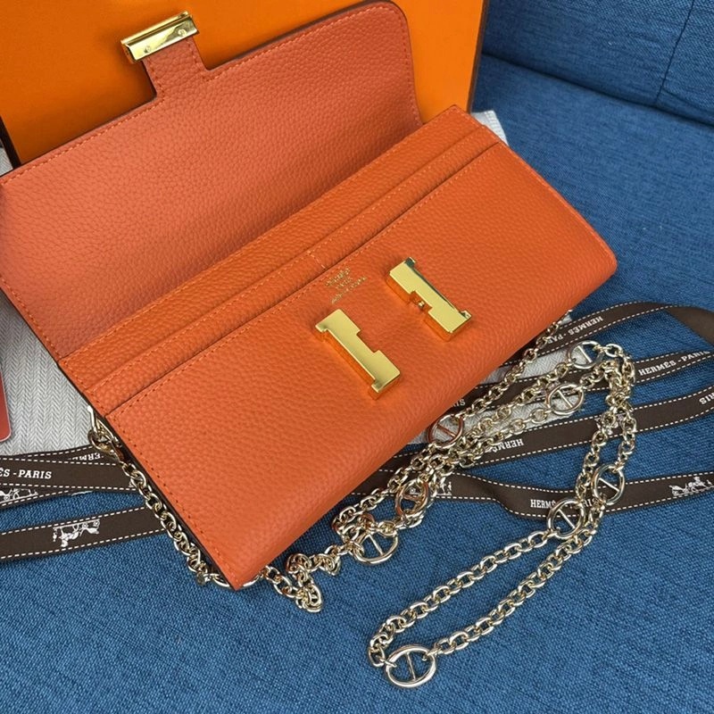 Hermes Constance Wallet with Chain Togo Leather Gold Hardware In Orange - Image 3