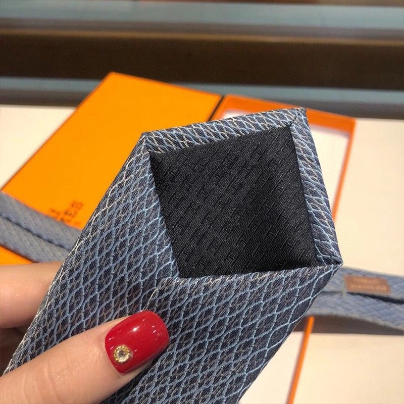 Hermes Crosslines Silk Tie In Blue - Image 4