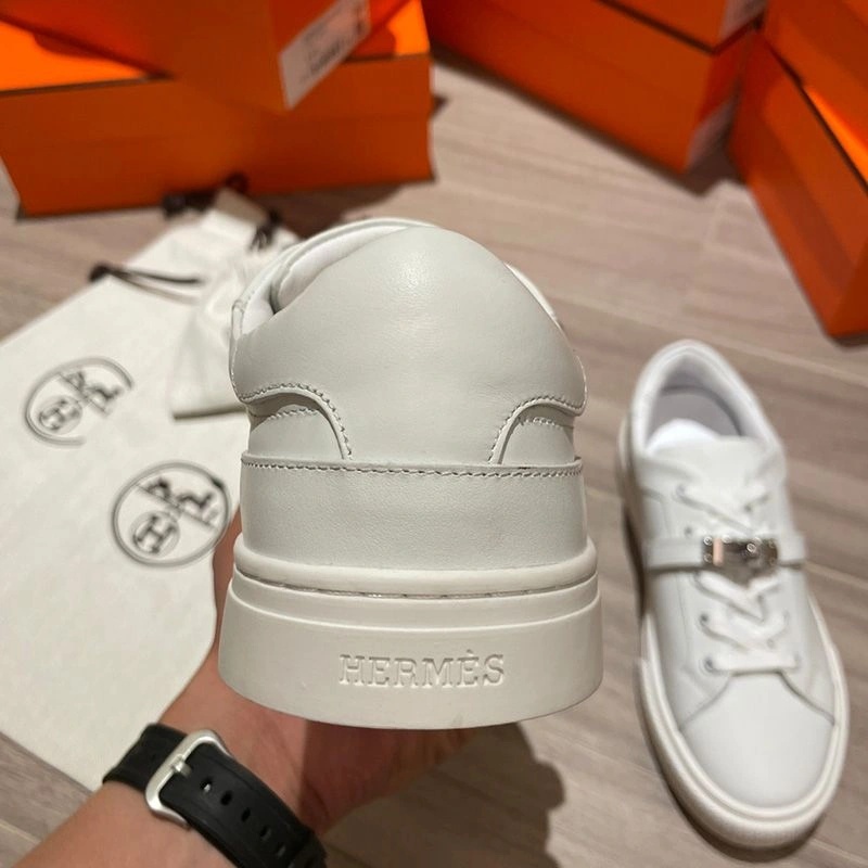 Hermes Day Sneakers Unisex Calfskin In White Silver - Image 3