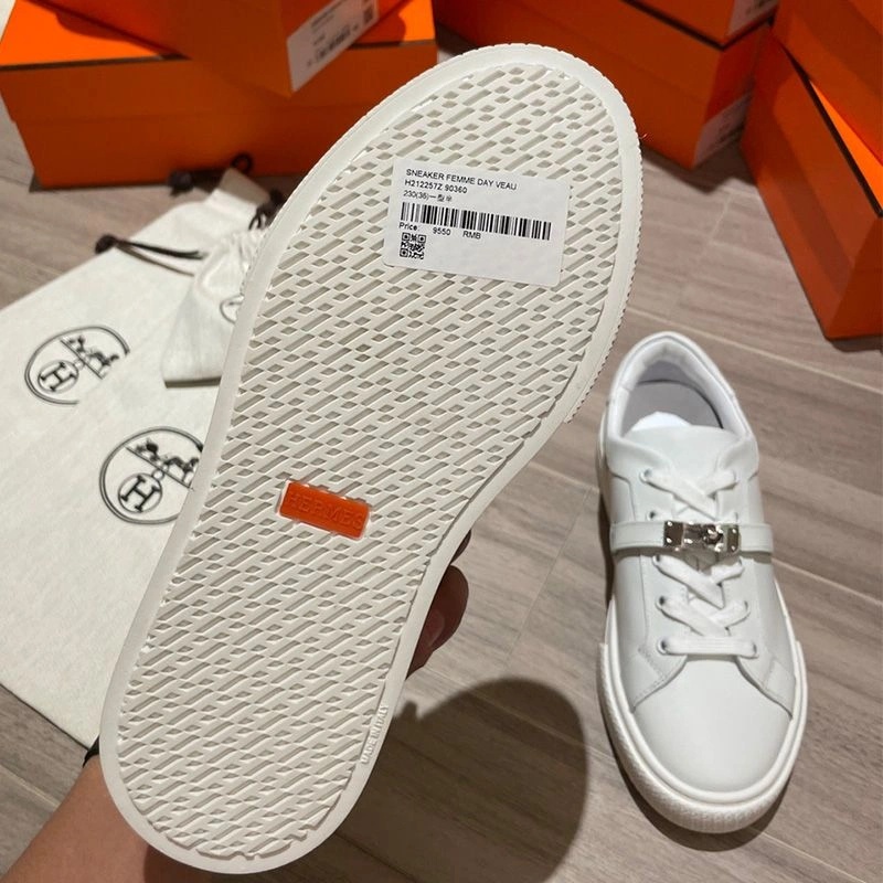 Hermes Day Sneakers Unisex Calfskin In White Silver - Image 4